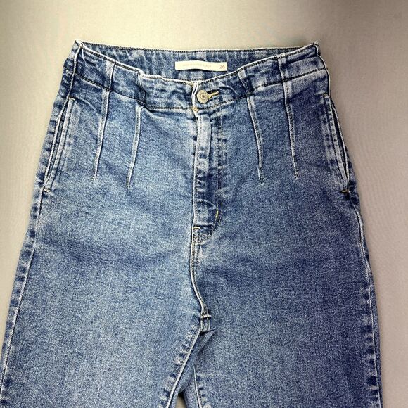 Levi’s Tag Size 26 High Waisted Taper Jeans Women's Stretch Pleats Blue - Picture 2 of 16